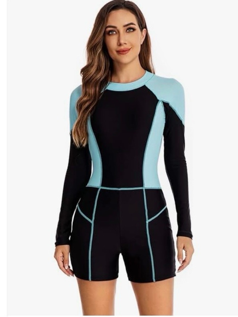 Womens Boyleg One Piece Rashguard Swimsuit Long Sleeve UPF 50 Bathing Suit Zippe